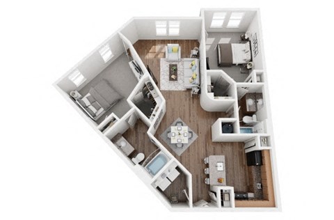 Floor plan for 2 beds, 2 baths, 1157 sqft